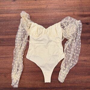 Free People Bodysuit – XS, Lace, polka dot , messh sleeve